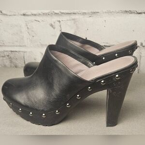 Kenneth Cole Black Leather Studded Clog Heels Platform Mules Size 7.5